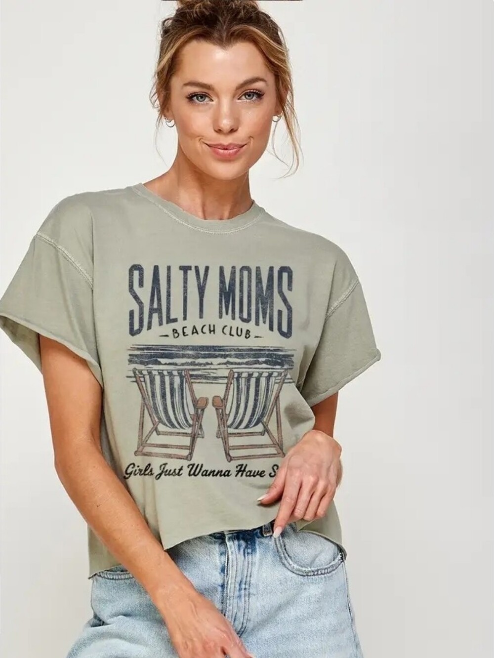 Salty Moms Beach Club Graphic Tee - Sage Green
